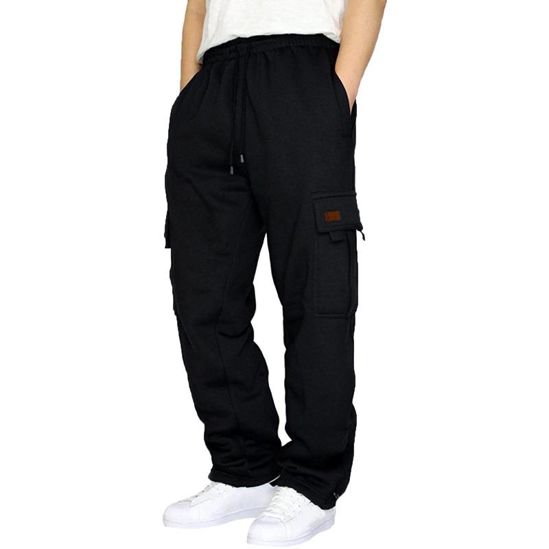 Cross-border Foreign Trade Explosion Men's Casual Trousers Fleece Tied Feet Multi-pocket Tether Loose Tooling Trousers