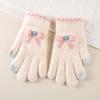 Women's Bowknot Touchscreen Wool Gloves - Warm, Knitted, Cute, Five-Fingered, Ideal for Autumn/Winter Cycling and Students.