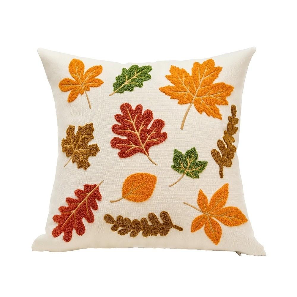 New Pumpkin Tufted Throw Pillow Cover Rustic Style Maple Leaves Cushion Cover Soft Square Pillow Covers Fall Decor