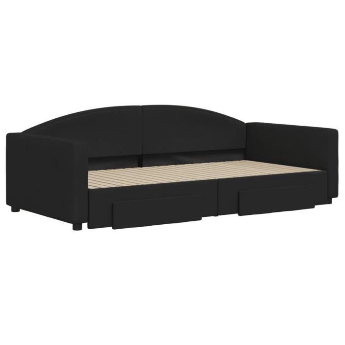 VidaXL Daybed with Trundle and Drawers Black 100x200 Cm Fabric 3197231