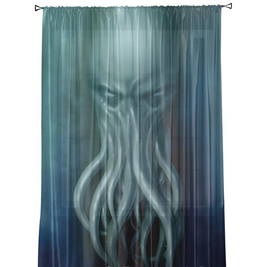 Sea Octopus Retro Cthulhu Sheer Curtains for Living Room Modern Voile Curtain Bedroom Tulle Curtains Window Drapes Decor