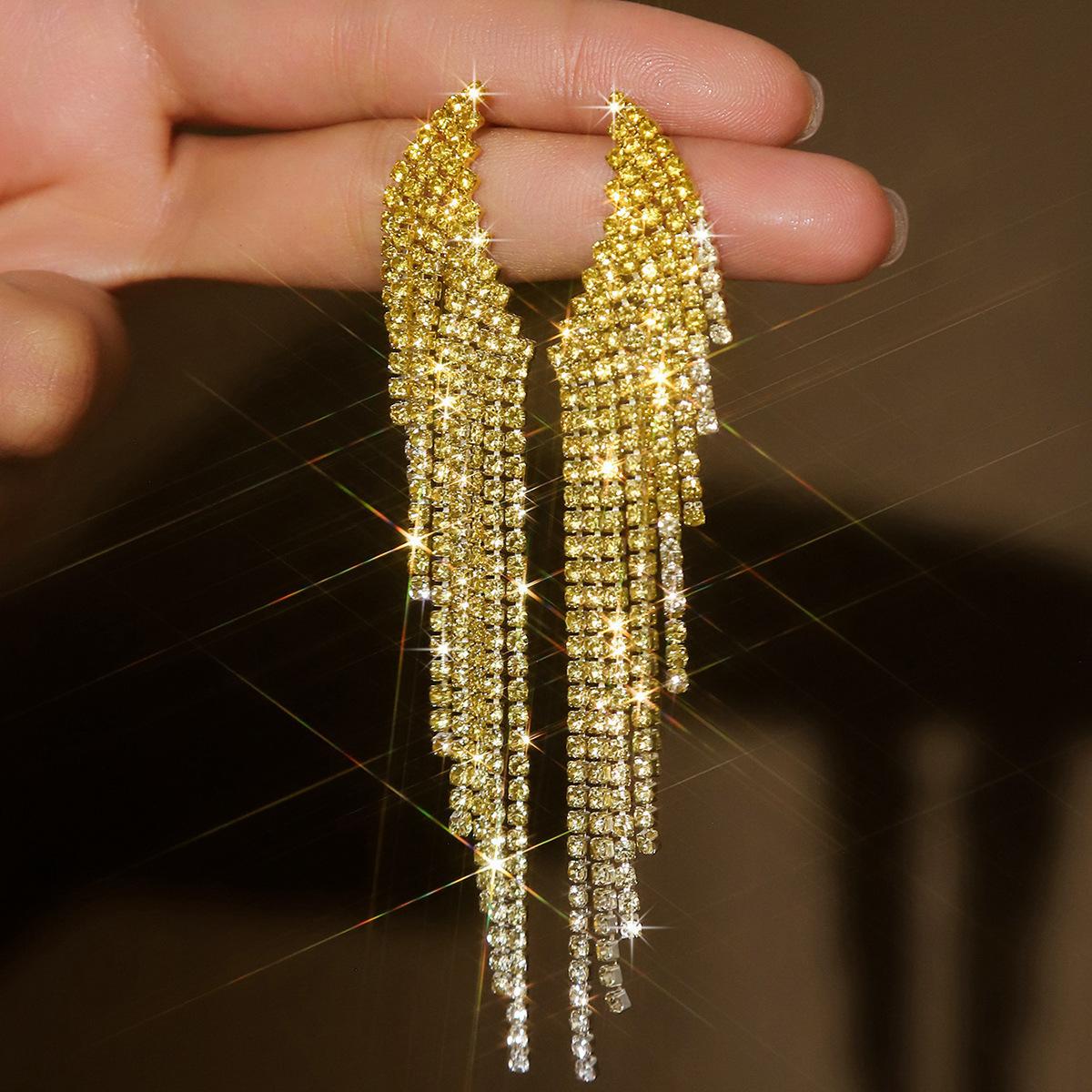 

Женские легкие роскошные серьги-капли с длинной кисточкой и градиентным цветом, сверкающие кристаллы one size