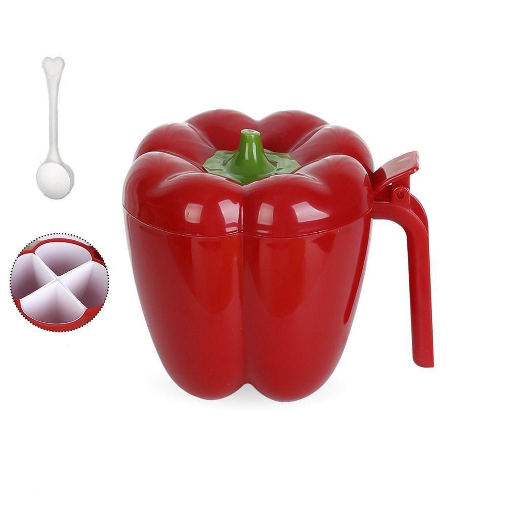 Vier-Fächer-Chili-Form-Gewürzbox mit Deckel Gewürzdose Neue Zuckeraufbewahrungsbox Esszimmer