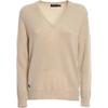 Polo V-Neck Solid Color Pullover Long Sleeve Sweater Women Sweater Beige 211801529-001
