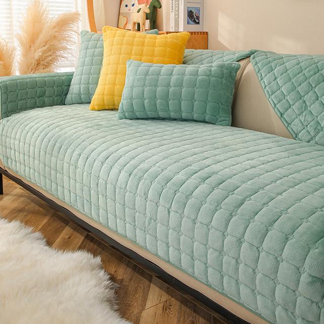 

Мягкий бархатный чехол для дивана, противоскользящий чехол для дивана для гостиной, модный однотонный плотный фланелевой плюшевый диван-полотенце Pillowcase 45x45cmx1 зелёный