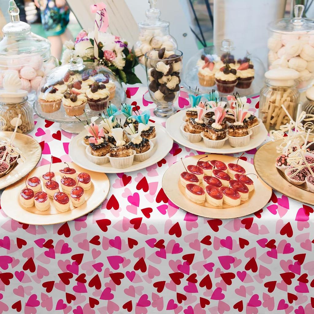 Gatherfun Valentine's Love 3-Pack Tablecloths: Waterproof & Disposable Plastic Covers, 54x108, Romantic Heart-Themed Decorations for Memorable Party