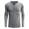 Herren Henley-Kragen Langarm-T-Shirt Unifarben Slim Fit Knopfleiste Lässiges Unterhemd Trendige Oberteile
