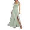 Spring new, fashionable, casual and elegant square neck split-ended sleeveless dress