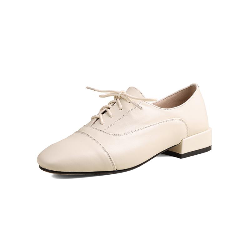 Fashion Women's New Leather Cowhide Spring and Autumn Lace Up Mid Heel Large Comfortable Casual Work Single Shoe