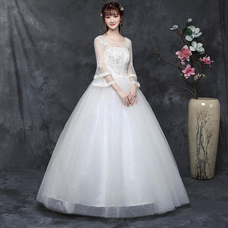 Plus Size Wedding Dress Fat New One-shoulder Mid-sleeved Korean Brides