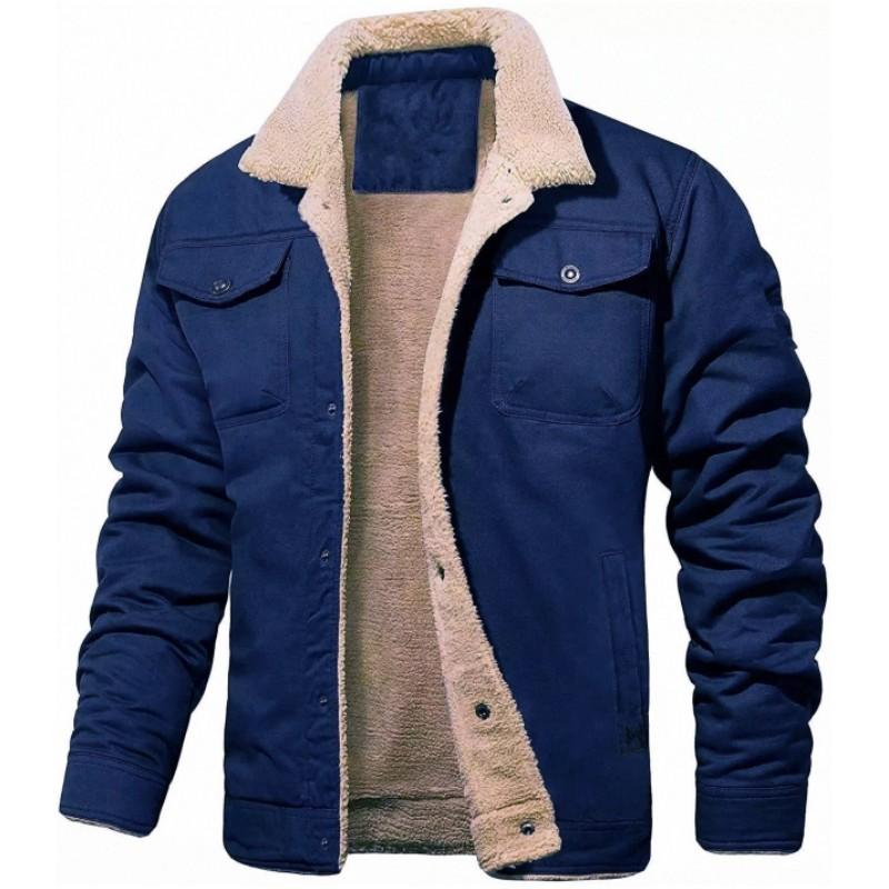 Herbst- und Winter-Herrenjacke mit langen Ärmeln, Revers und Polsterung, Jugendlich, Unifarben, Freizeitjacke