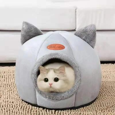 Kedi Başı Şekli Sevimli Ve Rahat Sıcak Kedi Evi Güvenli Uyku Mağarası Kaymaz Yarı Kapalı Tasarım Dört Mevsim Evrensel Kedi Yuvası