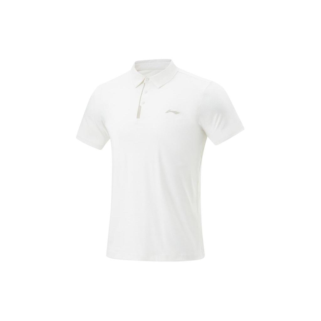 Li-Ning Fitness Series Solid Color Comfortable Fashion Sweat-Absorbing Breathable Short Sleeve Polo Shirt Men Tops Off-White APLU123-7