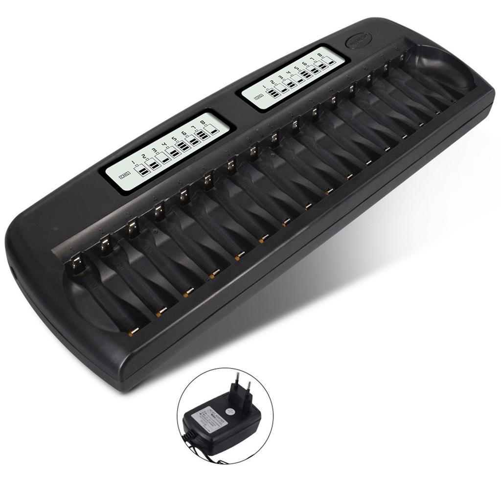 PL-NC31 Universal Intelligent Battery Charger Two 3 Inch LCD Display Speedy Smart Charger W/ 16 Battery Slots for 1.2V Ni-MH Ni-