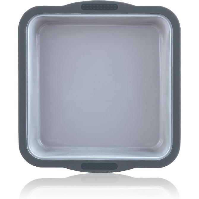 Silicone Round Cake Pan 9 inch or Silicone Square Cake Pan 8 inch (8   Square Grey-Pan: 1-PCS)