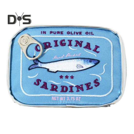 Canned Sardines Makeup Bag Large Capacity Zipper Closure Exquisite Embroidery Patterns Portable Travel Toiletry Bag Cosmetic Organizer