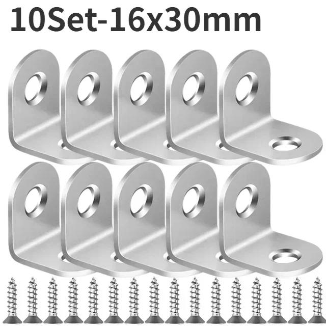 90 Degree L Joint Brackets Stainless Steel Angle Connectors Corner Brace Furniture Wood Shelf Door Cabinet Fastener with Screws