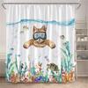 Funny Diving Cat Shower Curtain Whale Sea Turtle Seahorse Fish Coral Ocean Animals Underwater Scenery Children Bathroom Decor