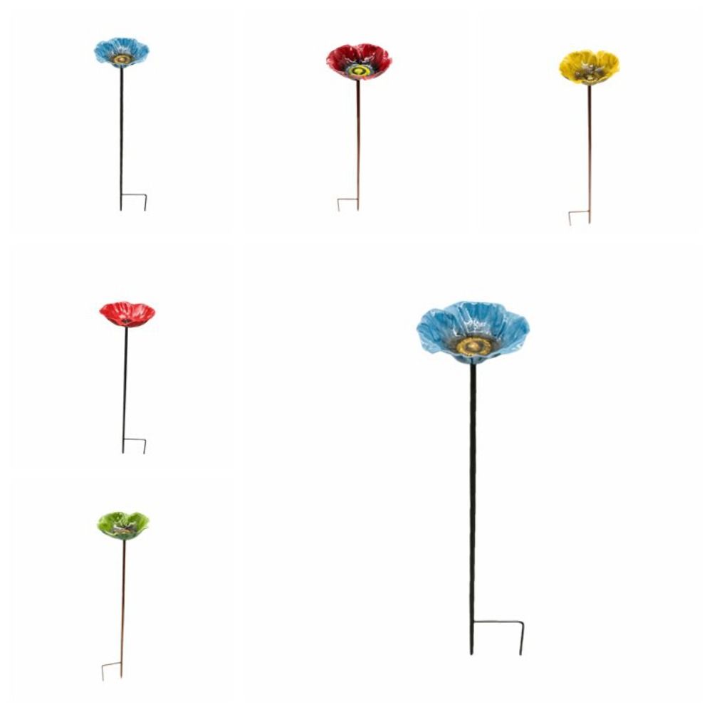 Flower Shaped Bird Bath Stand Metal Bird Water Dispenser Bird Bath Bowls Flower Garden Stake Patio