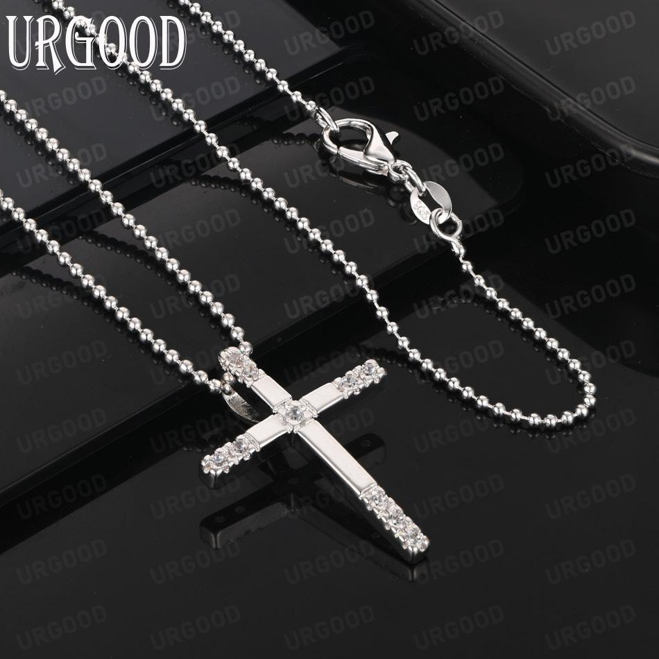 925 Sterling Silver AAA Zircon Cross Pendant Necklace Fashion Wedding Jewelry