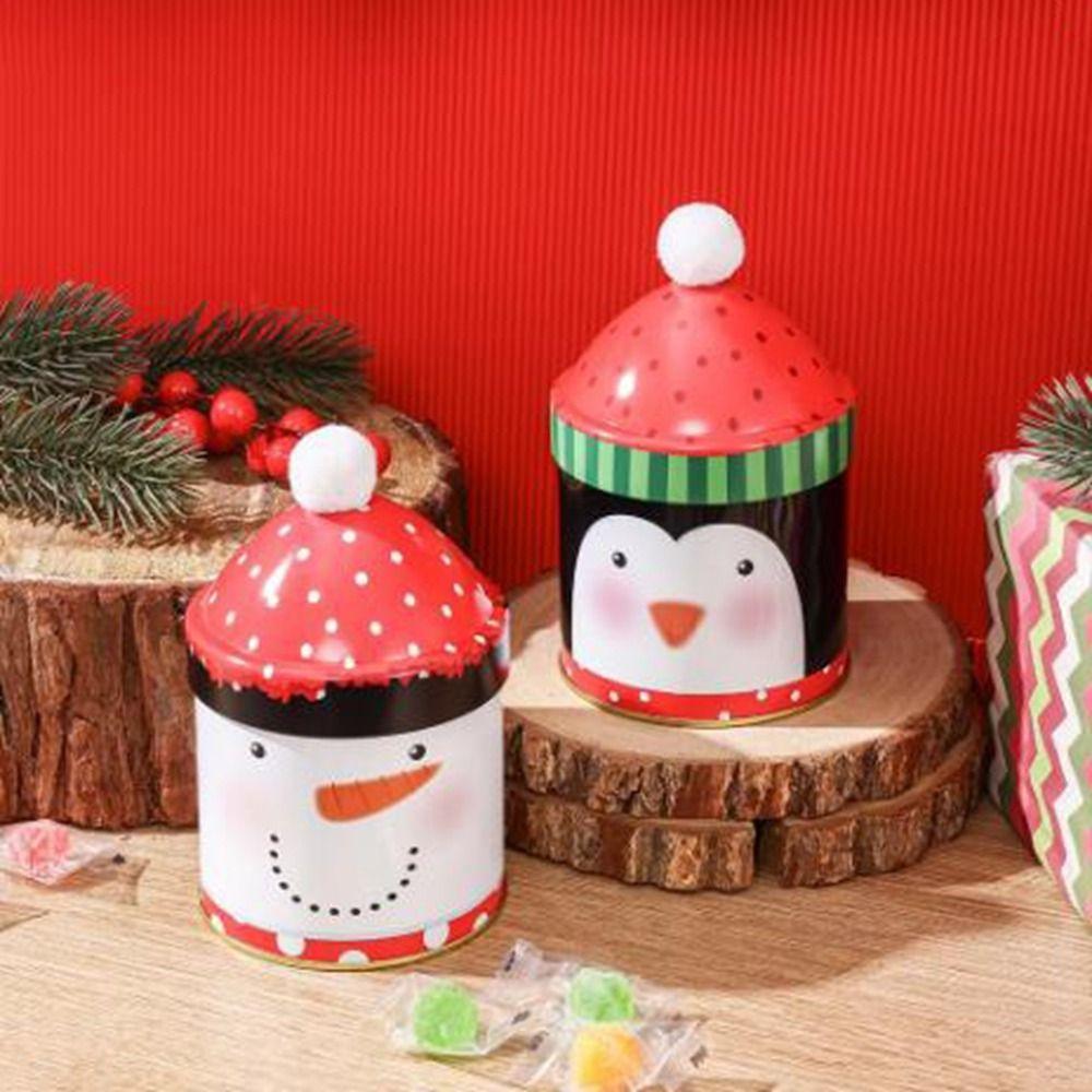 Santa Claus/Snowman/Penguin Christmas Hat Storage Tin Snack Candy Packaing Box Christmas Gifts