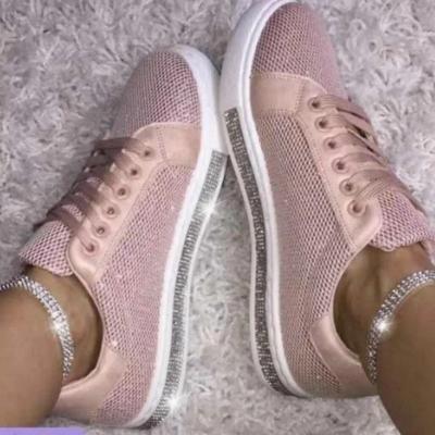 Mode Strass Frauen Lace Up Schuhe 2024 Herbst Bling Flache Ferse Schuhe Atmungsaktives Mesh Studenten Mode Turnschuhe Zapatos De Mujer785