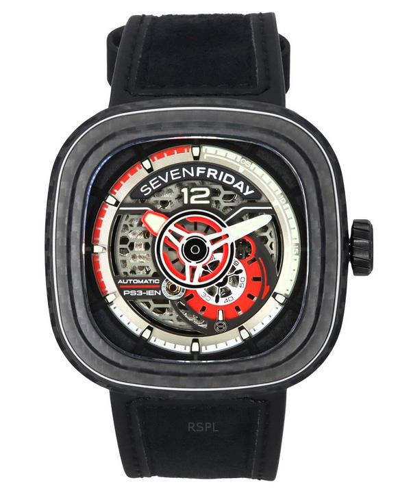 

Sevenfriday P-Series Рубиновый карбоновый серый и красный скелетонизированный циферблат Автоматические мужские часы PS3/02 SF-PS3-02 100M серый