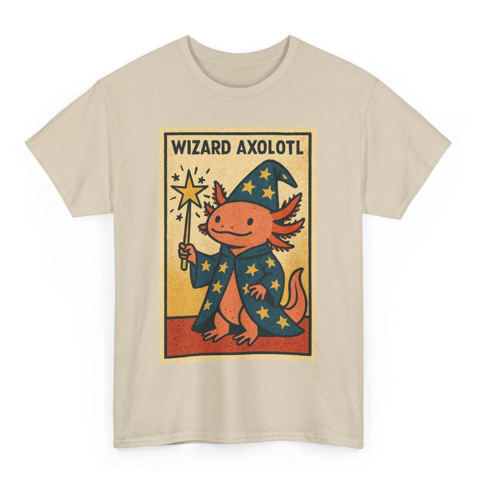 Wizard Axolotl T-Shirt: Retro Comic Style, Magical Amphibian Graphic M