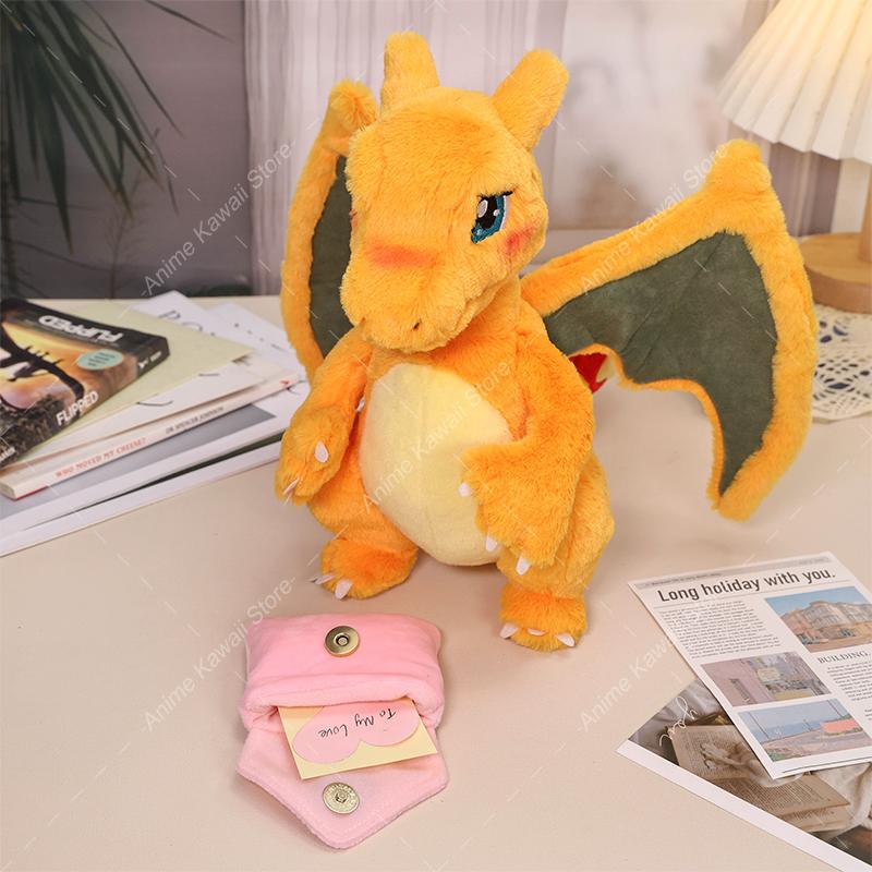 Kawaii Charizard Plush Love Letter Fire Dragon Yellow Limited Edition Stuffed Plush Animal Toys  Cartoon Game Figure Toys