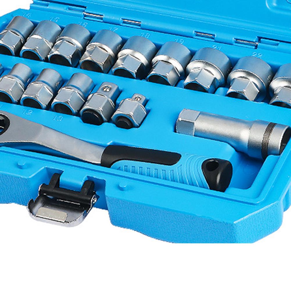 1 Set 17-Piece Pass-Through Socket Set For Chrome Vanadium With Ratchet Hexagonal Plum Blossom Shaped Tool Accessories