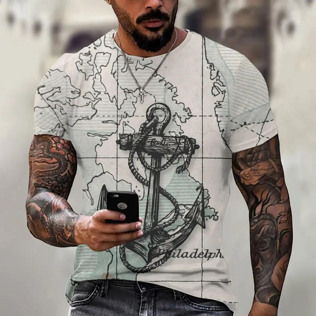 3D Printing Men's T Shirt Nautical Style Summer Fashion Short Sleeve Hip Hop Harajuku Vintage Clothes Casual O-neck Loose Tees