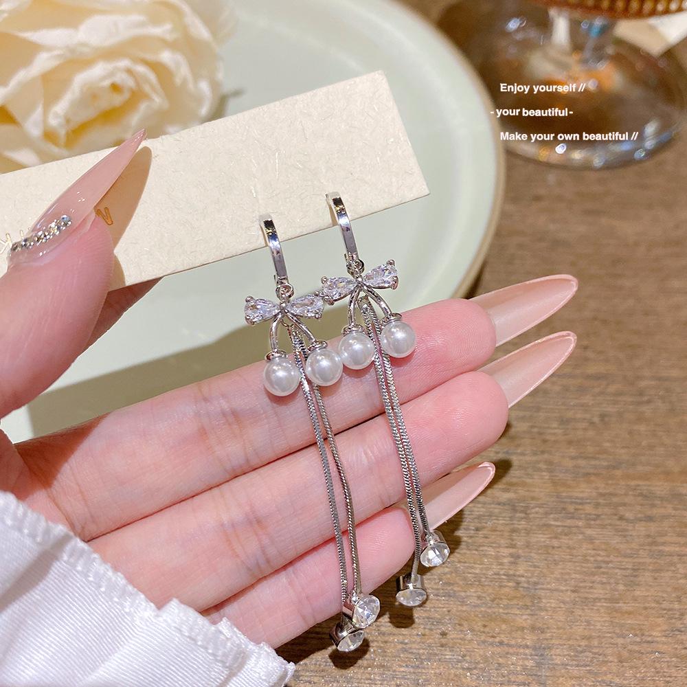 925 Silver Needle Tassel Pearl Earrings: High-End Celebrity Design for Women