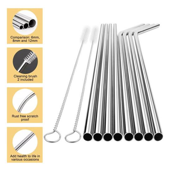 4Pcs Stainless Steel Straws Reusable Metal Drinking Straws 304 Food Grade Straight and Curved Straw Dishwasher Safe Metal Straw for Bottles Tumblers