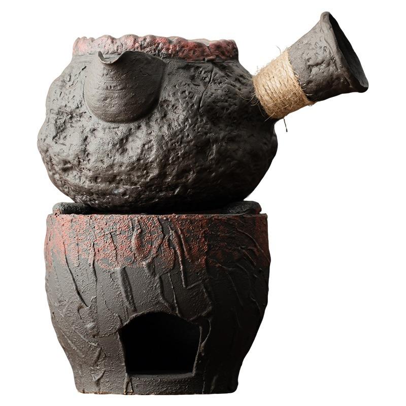 Grobes Keramik Tee-Kochset Holzkohleofen Komplettset für Milchtee-Zubereitung Kleiner Heimgebrauch Retro-Stil Wärmer Brühgerät