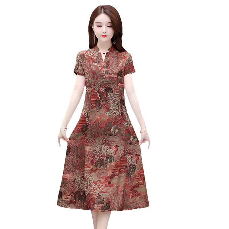 Elegant Xiangyun Satin Midi Dress for Mature Women - Fashionable Summer Wear