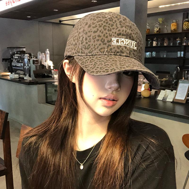 American retro leopard print embroidery letter baseball cap female summer spice girl street fashion versatile face little cap