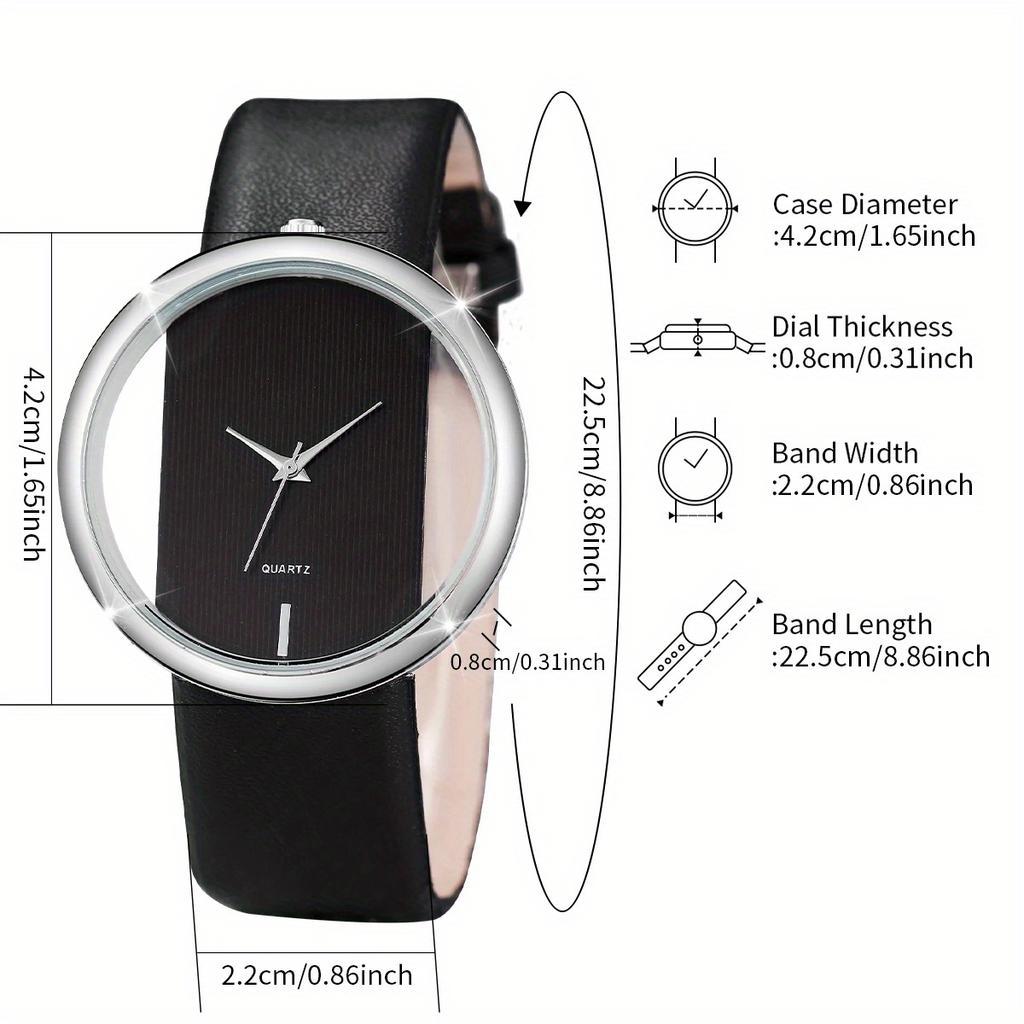 Women's Watch Bracelet Set Fashion Hollow Dial Leather Band Quartz Watches(Without Box)