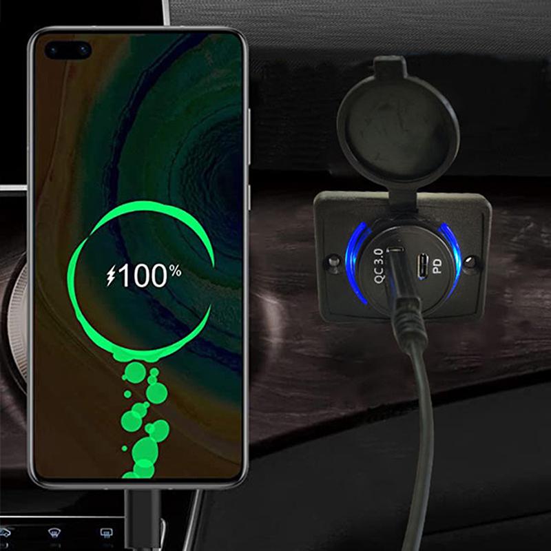 B21Pd Qc+Pd/ B21 A+C 3.1A Car Charger Dual Usb Adapter Round Shape Waterproof Soacket Power Adapter Switch For Car Truck Boat