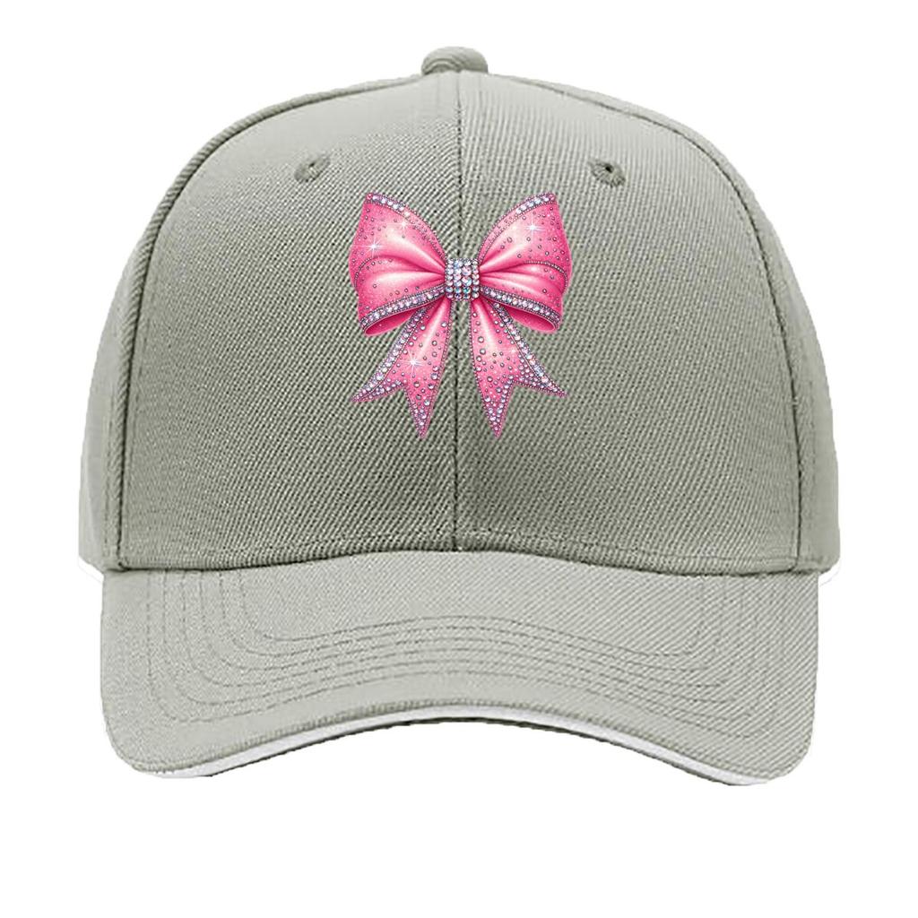 Pink Glitter Rhinestone Bow Sparkle Ribbon Design Sandwich Baseball Cap Unisex Women Sun Cap Outdoor Workouts Hat