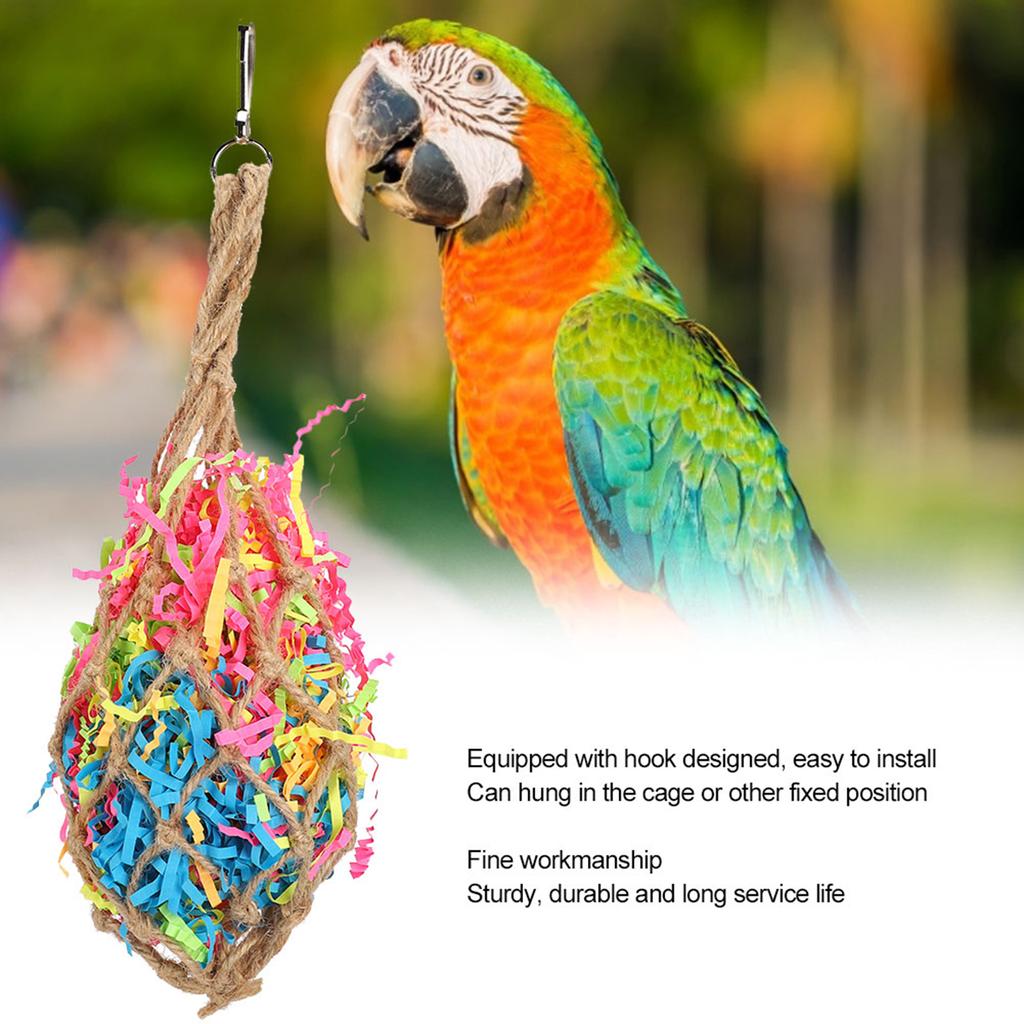 Colourful Paper Non Toxic Harmless Bird Shredded Papers Mesh Bag Parrots Hanging Chewing Biting