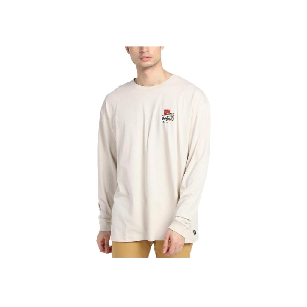 Vans Logo Print Crew Neck Long Sleeve T-Shirt Unisex Tops Beige VN0A7YJK2N1