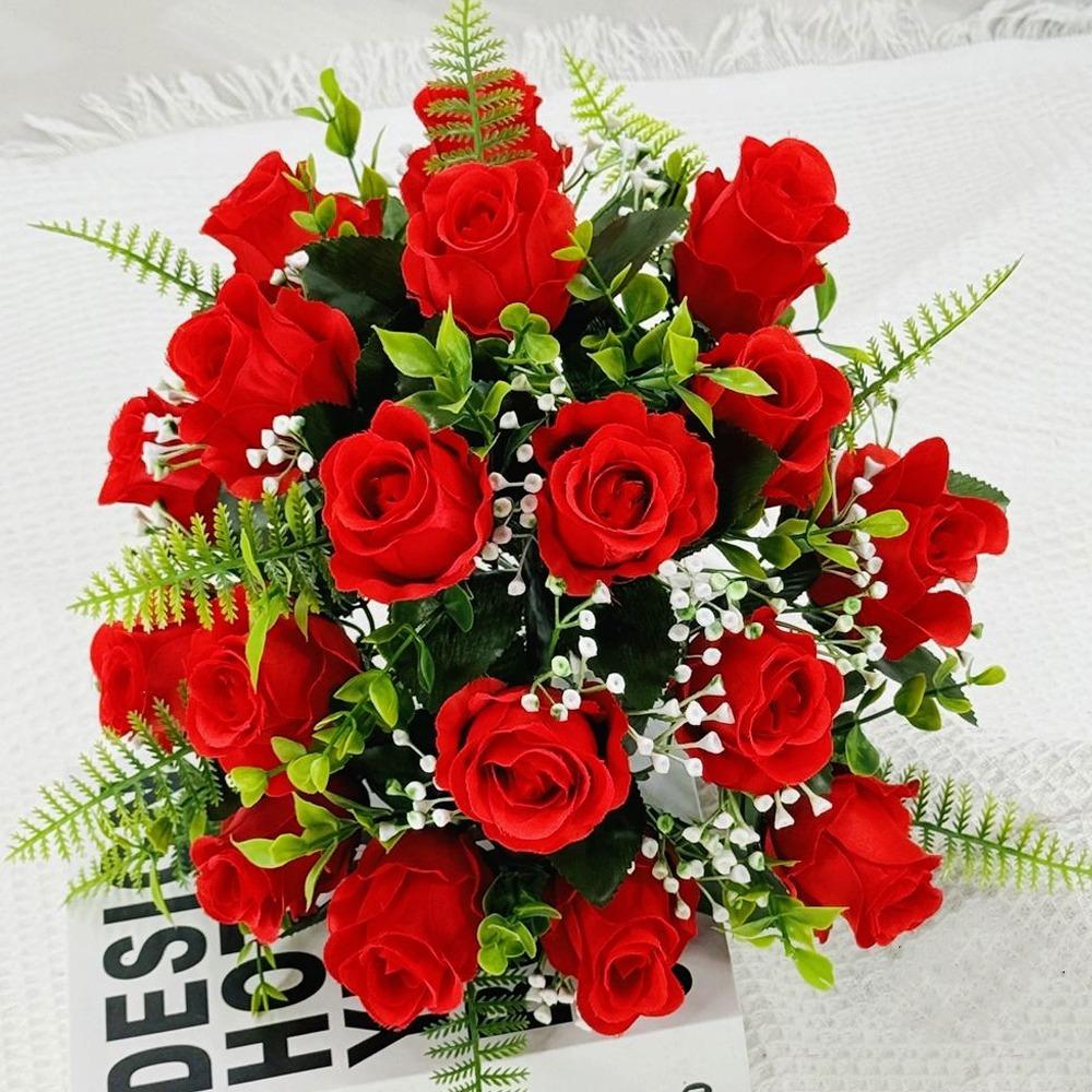 

18 Heads Real Happy Lucky Flower 8 Colors Crystal Grass Bouquet Home Decorative красный