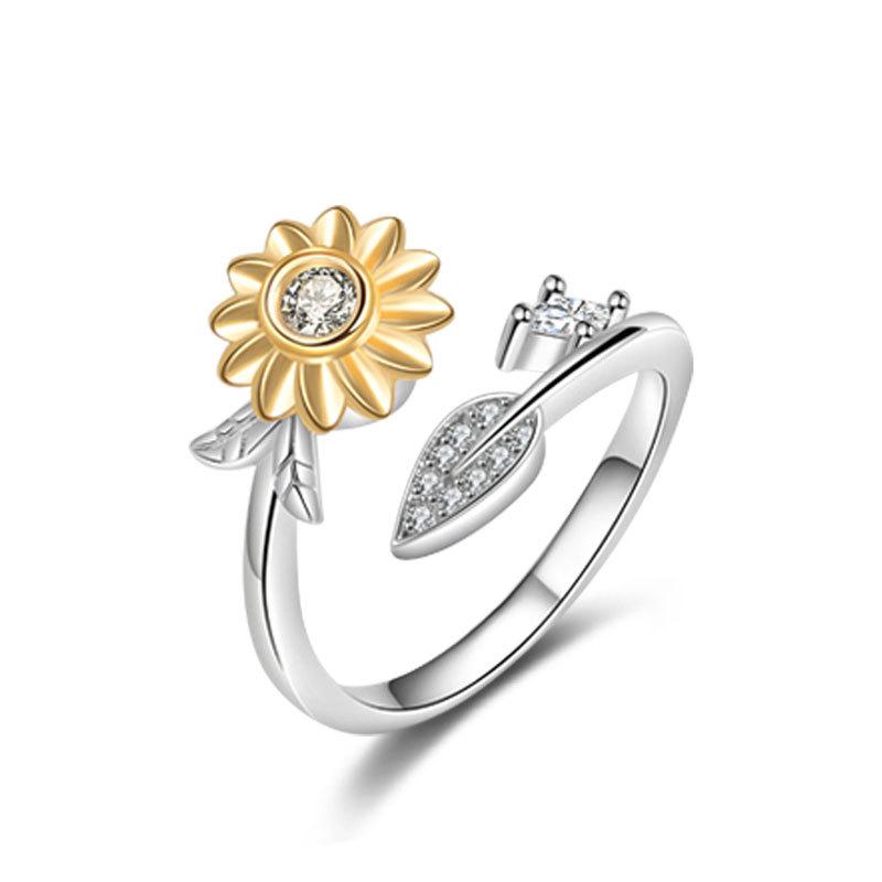

Кольцо с открытым цветком из циркония, женское дизайнерское кольцо с нишей, двухцветное, с подсолнухом, двойной камелией, персонализированное, универсальное, регулируемое, ветряная мельница, ювелирное изделие