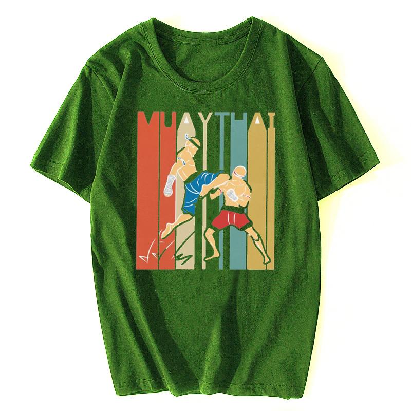 Handsome Male Vintage Muay Thai Martial Arts Lover Tshirt Short Sleeves Cotton T-shirt Graphic Fighter Workout Trainer Gift Tee