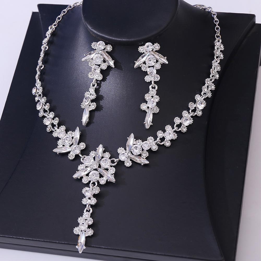 Bridal Necklace Set, Fashionable High-end Crystal Necklace, Earrings and Jewelry Two-piece Set