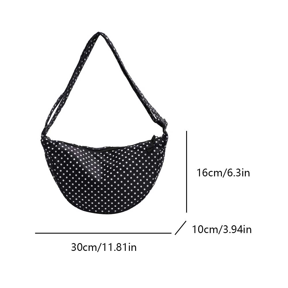 Crossbody Bag for Women Half Moon Shape Hobo Bag Canvas Handbag(Black polka dot)