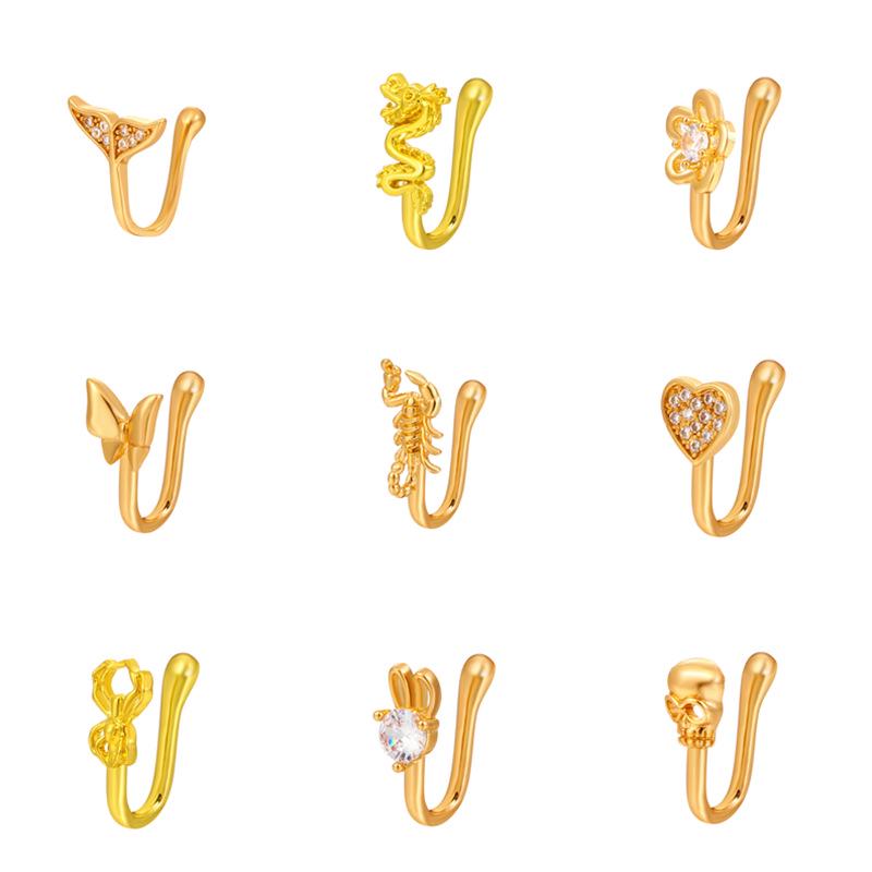 Europäischer und Amerikanischer Mikro-Inlay Zirkon Tier Nasenclip - Kaninchen-, Spinnen-, Schmetterlingsdesigns für Frauen