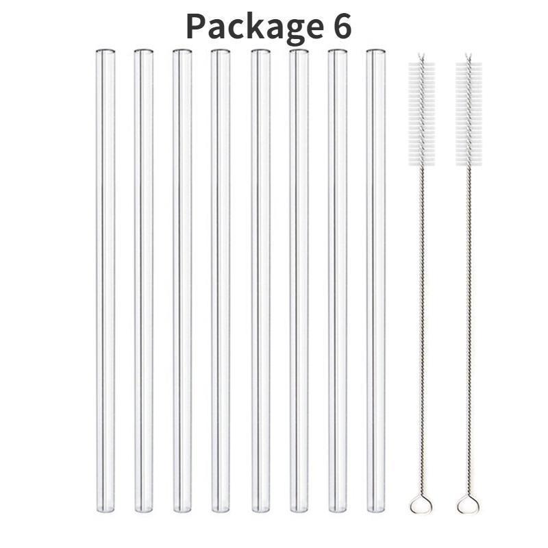 

Соломинки из боросиликатного стекла, экологически чистые многоразовые соломинки для коктейлей, барных аксессуаров, соломинки с кисточками Package 6