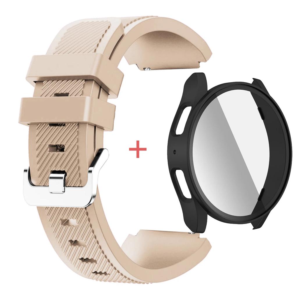 Glass Case +Band for Samsung Galaxy Watch 7/6/5/4 40 44mm Tempered PC Cover Silicone Sport Bracelet Watch 7/6/5/4 40 Accessories