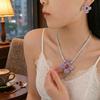 European Style Zircon Four-Leaf Petal Necklace & Earrings Set